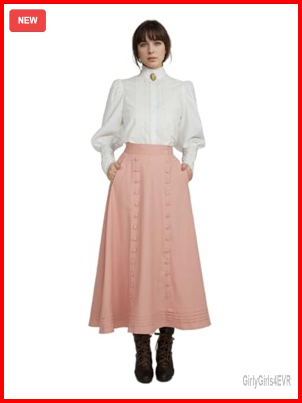 Renaissance High Waist Maxi Skirt Medieval Retro Button Ruffles